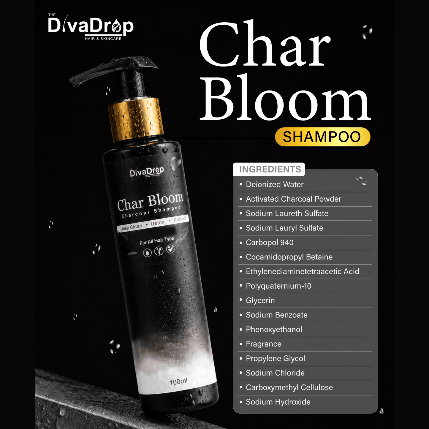 Char Bloom Activated Charcoal Shampoo – 100ml