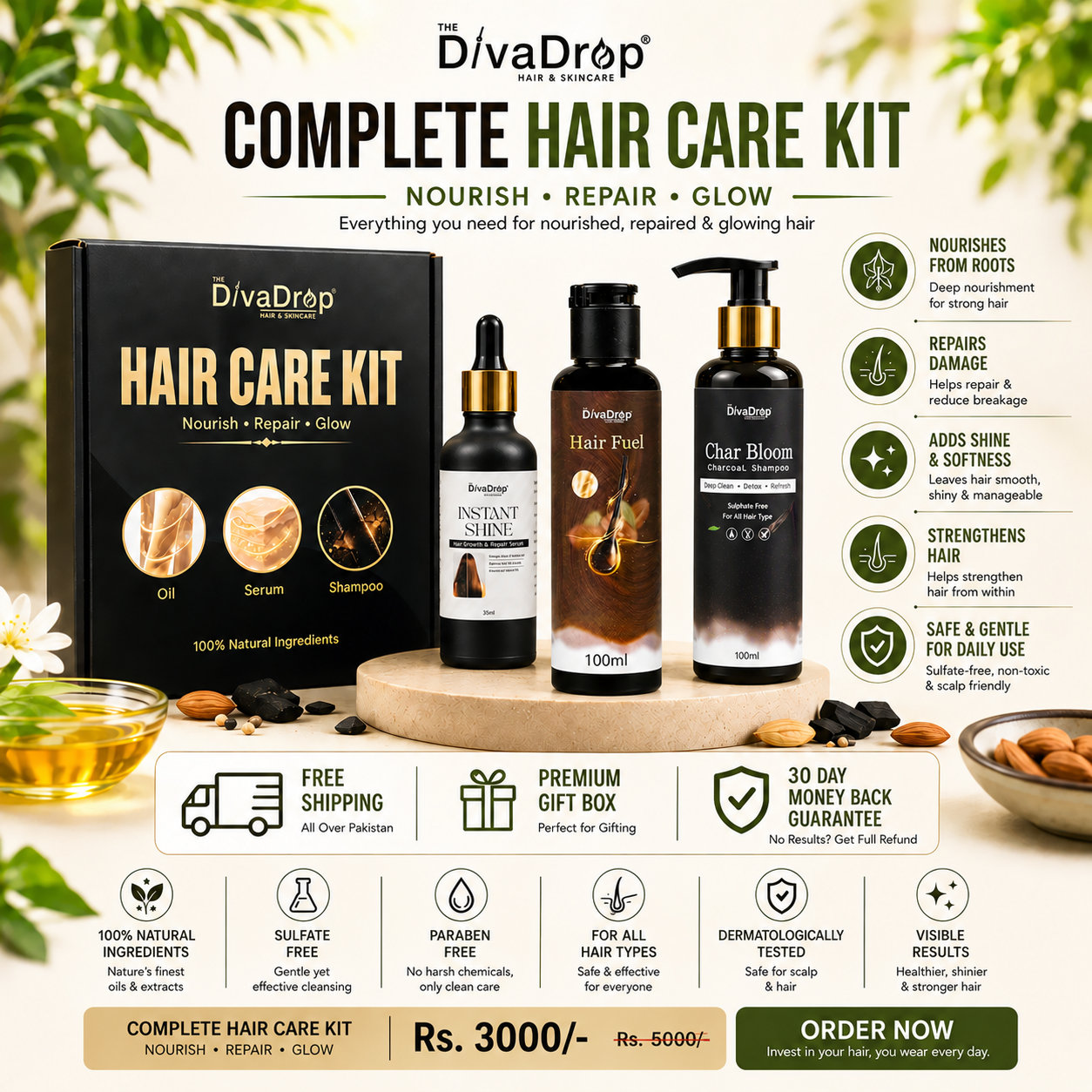 Diva Drop 3 in 1 Hair Care Kit